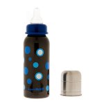 organicKidz 7oz Stainless Steel Baby Bottle (Brown with Blue Dots)