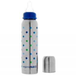 organicKidz 9oz Insulated Stainless Steel Baby Bottle (Blue & Green Dots)