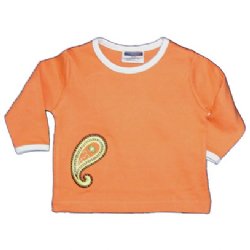 Baby T-shirt - with Indian Paisley Embroidery (kumquat)