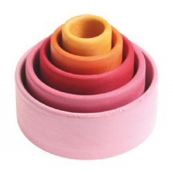 GRIMM'S Small Nesting and Stacking Bowls (Colored, Lollipop Pink Base)