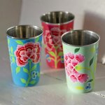 Fair Trade Stainless Steel Cup - Franjipani (Blue)