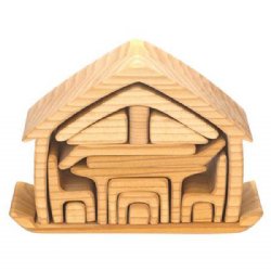 All-in-One Wooden Nesting Puzzle House (Natural)