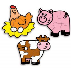 Vilac Farm Animals Wooden Toddler Puzzles (Set of 3)
