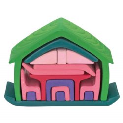 All-in-One Wooden Nesting Puzzle House (Green/Pink)