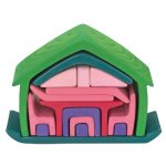 All-in-One Wooden Nesting Puzzle House (Green/Pink)